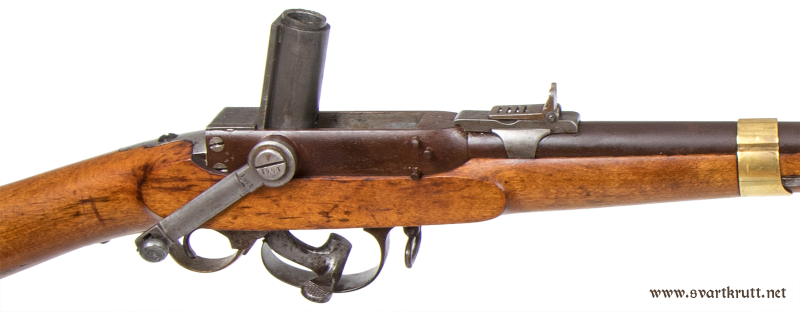 Infanterigevær Modell 1849/55. Denne modellen er den vanligste av alle kammerladervariantene.